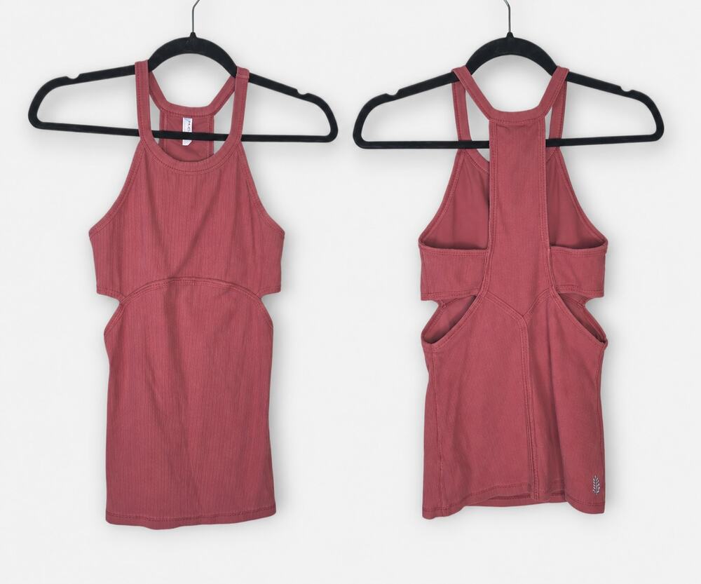 Free People FP Movement Amanda Ribbed Halter Neck Cutout Tank Red Women'sSm